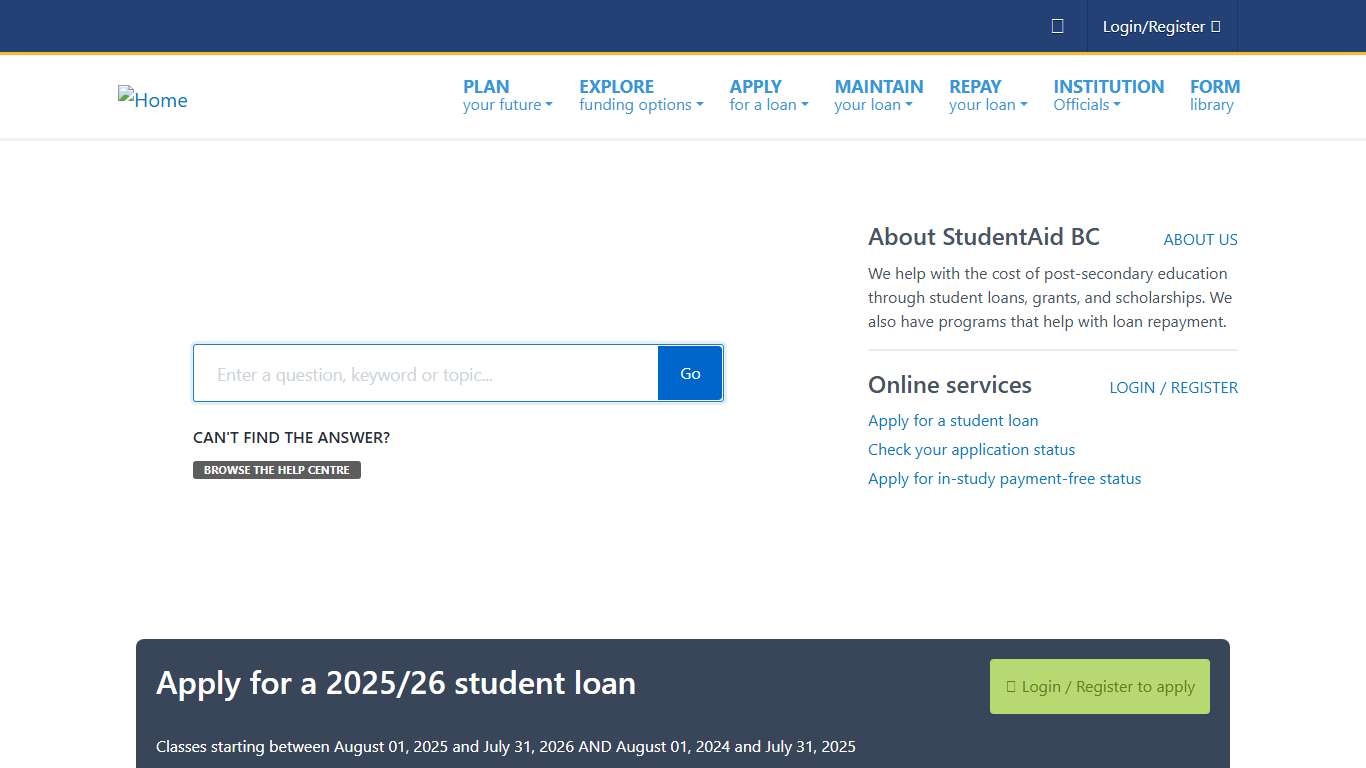 SABC home page | StudentAid BC